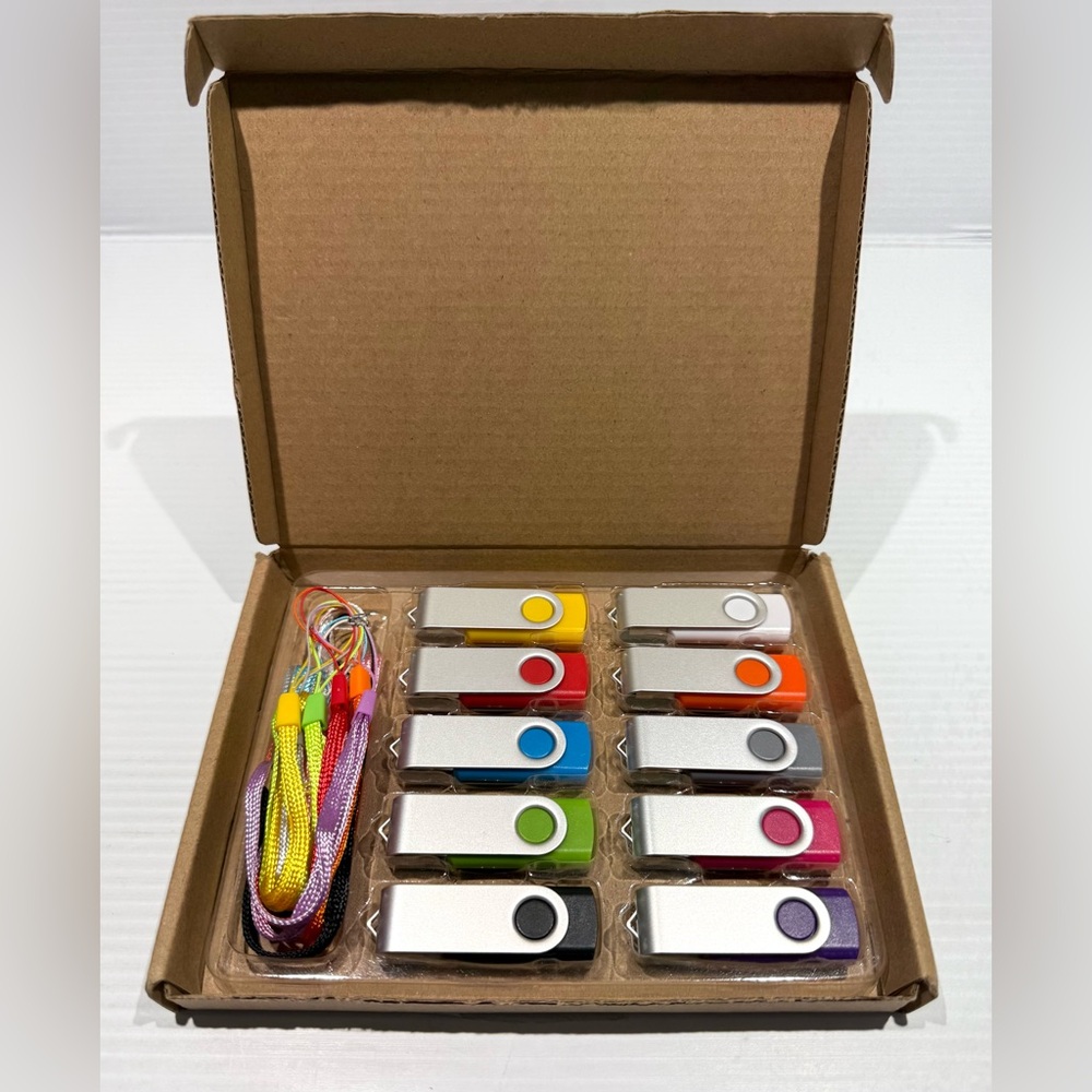 256MB USB Memory Stick Flash Drives with Lanyards 10 Pack Mixed Colours New